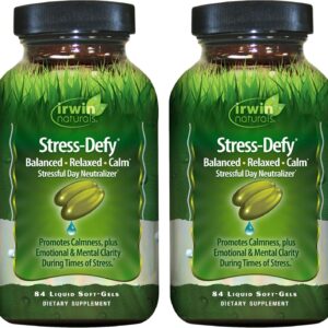 Irwin Naturals Stress-Defy Mood Support – 84 Liquid Soft-Gels – Calm, Balance & Emotional Wellness - 2 Pack