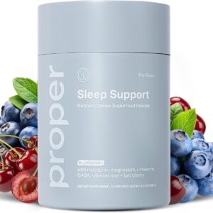 Proper, The Blues Sleep Aid β Nutrient-Dense Superfood Powder with + Melatonin, Magnesium, L-Theanine, GABA, Valerian Root & Tart Cherry β Calm Supplement for Nighttime Relaxation & Sleeping