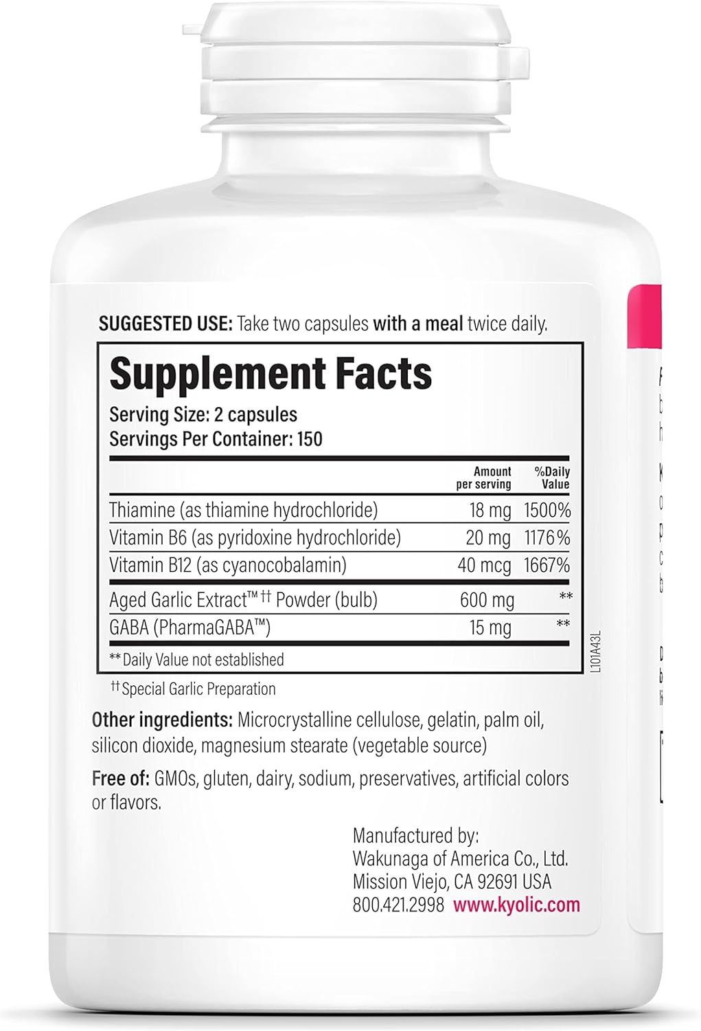 Kyolic Aged Garlic Extract Formula 101, Stress and Fatigue Relief*, 300 Capsules. - Image 2