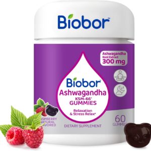 Biobor Ashwagandha Gummies, KSM-66 Ashwagandha Root Extract with Vitamin D3, Relaxation Support & Immune Support for Adults - GMO Free, Gluten Free