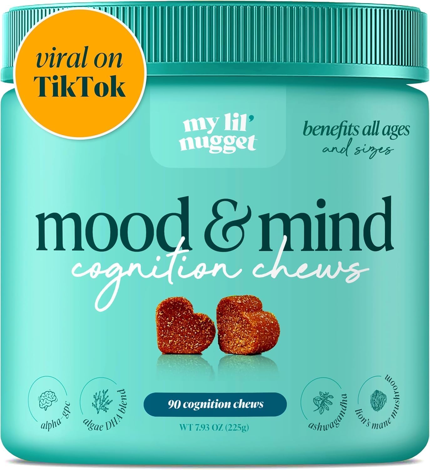 My Lil’ Nugget - Vet-Approved Mood & Cognition Chews for Dogs | All-Natural Dog Mental Health Support & Improve Memory | Lion’s Mane & Ashwagandha | Helps Puppy to Senior Dogs | 90 Salmon Flavor Chews