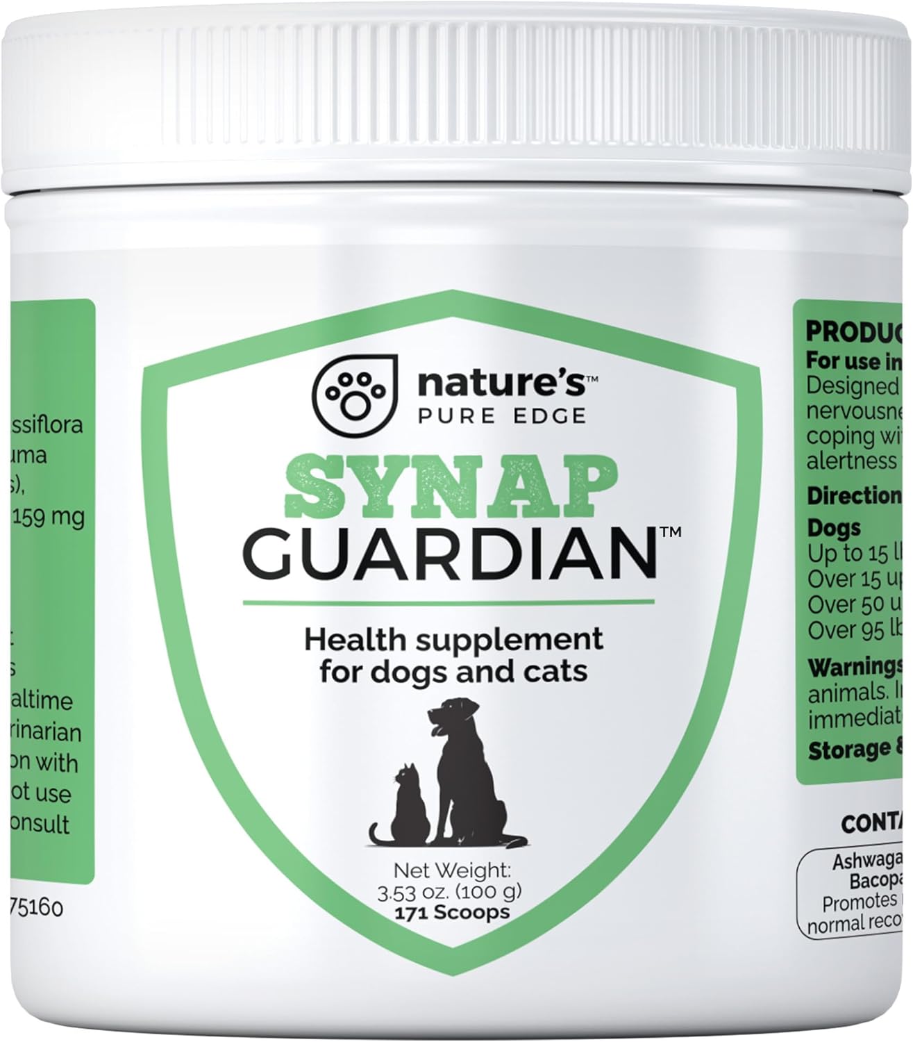 Synap Guardian - Nervous System Support and Calming Care for Dogs & Cats – Natural Relaxation Aid from a U.S.A. Company with Ashwagandha, Chamomile, Valerian & More, 100g