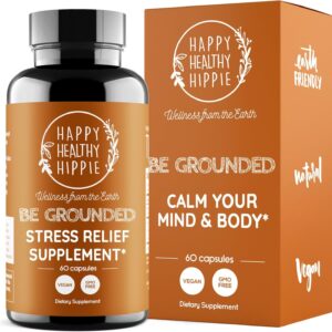 Happy Healthy Hippie Be Grounded Stress Relief Supplement – Lavender Pills | Promotes Calmness & Relaxation | Quick Acting | Magnesium Glycinate 100mg, L Theanine, Lemon Balm Leaf, | Herbal, 60 Ct