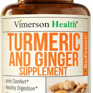 Turmeric and Ginger Supplement with Black Pepper for Joint Support, Digestive & Gut Health - Contains Organic Turmeric with Ginger Root Supplement and BioPerine for Enhanced Absorption - 60 Capsules