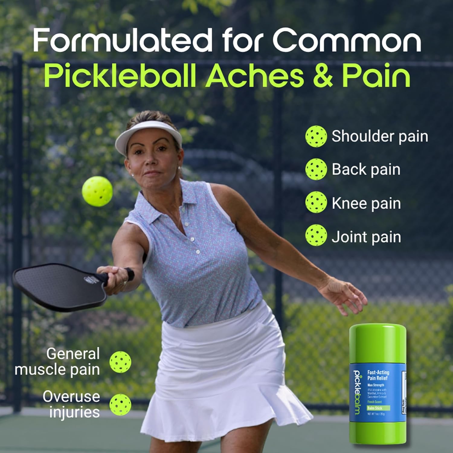 PickleBalm Pickleball In-Game Muscle Pain Relief Balm Stick with 4% Lidocaine, Arnica, Menthol, Cucumber Seed Extract for Shoulders, Knees, Wrists, and More, 1oz Stick - Image 3