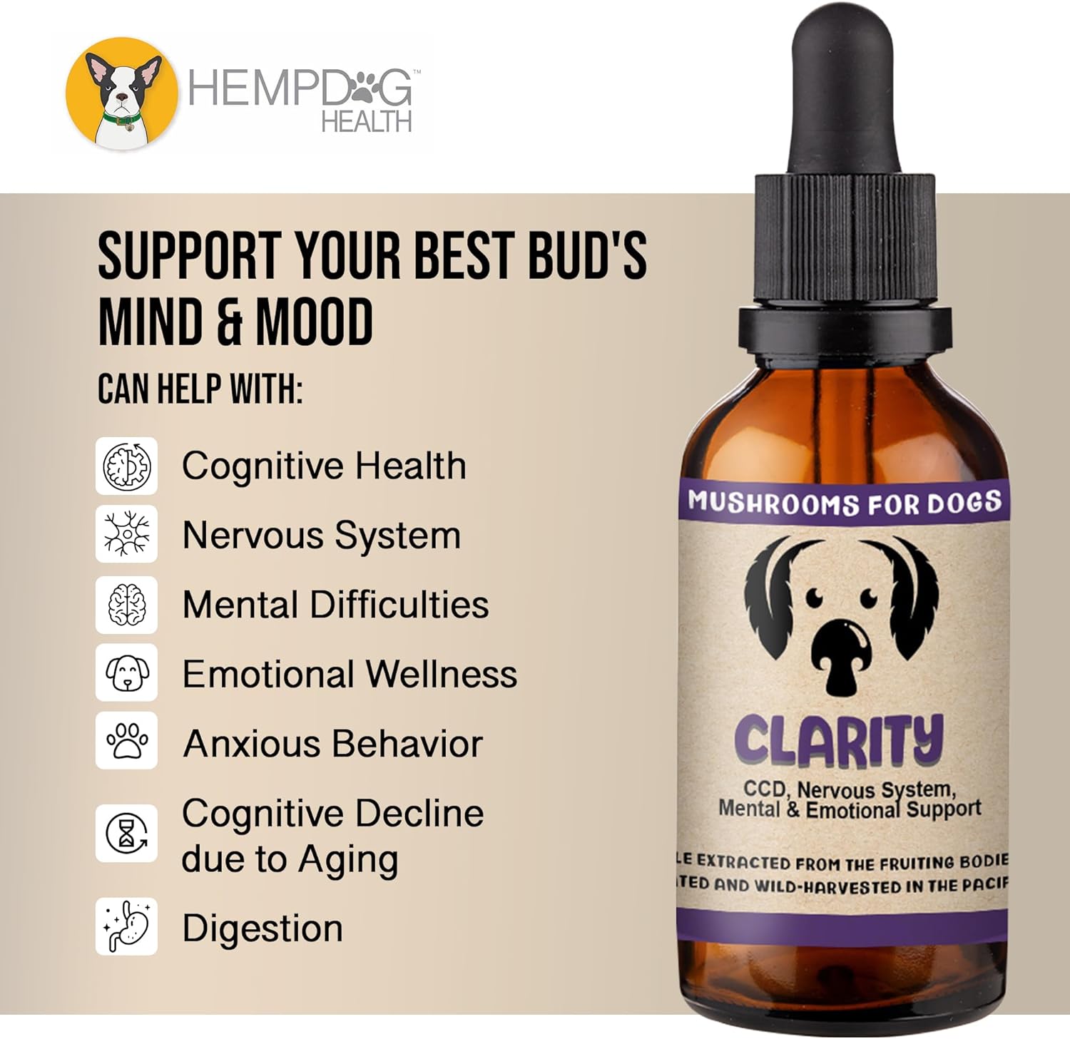 Calm & Clarity Cognitive Support Bundle: Calm Hemp Oil for Dogs (Dog Calming Drops) | MycoDog Clarity Mushroom Extract & Adaptogen Tincture for Emotional, and Mental Wellness - Image 2