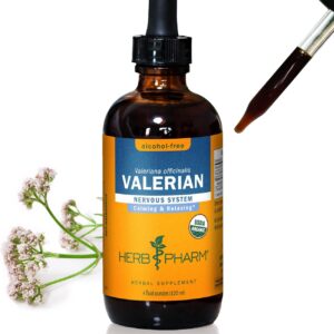 Herb Pharm Valerian Alcohol-Free Extract: Organic Liquid Glycerite for Sleep & Relaxation, Calming Nighttime Sleep Support Supplement for Adults, Sugar-Free, Up to 24 Week Supply, 4 oz