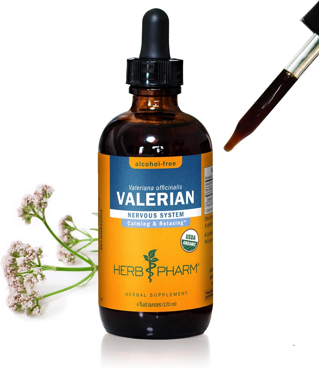 Herb Pharm Valerian Alcohol-Free Extract: Organic Liquid Glycerite for Sleep & Relaxation, Calming Nighttime Sleep Support Supplement for Adults, Sugar-Free, Up to 24 Week Supply, 4 oz