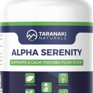 Alpha Serenity Anti-Stress Supplement - Rhodiola Rosea, L-Theanine, Lemon Balm, Mucuna Pruriens - Non-Drowsy, USA-Made, Veggie Capsules for Natural Calm