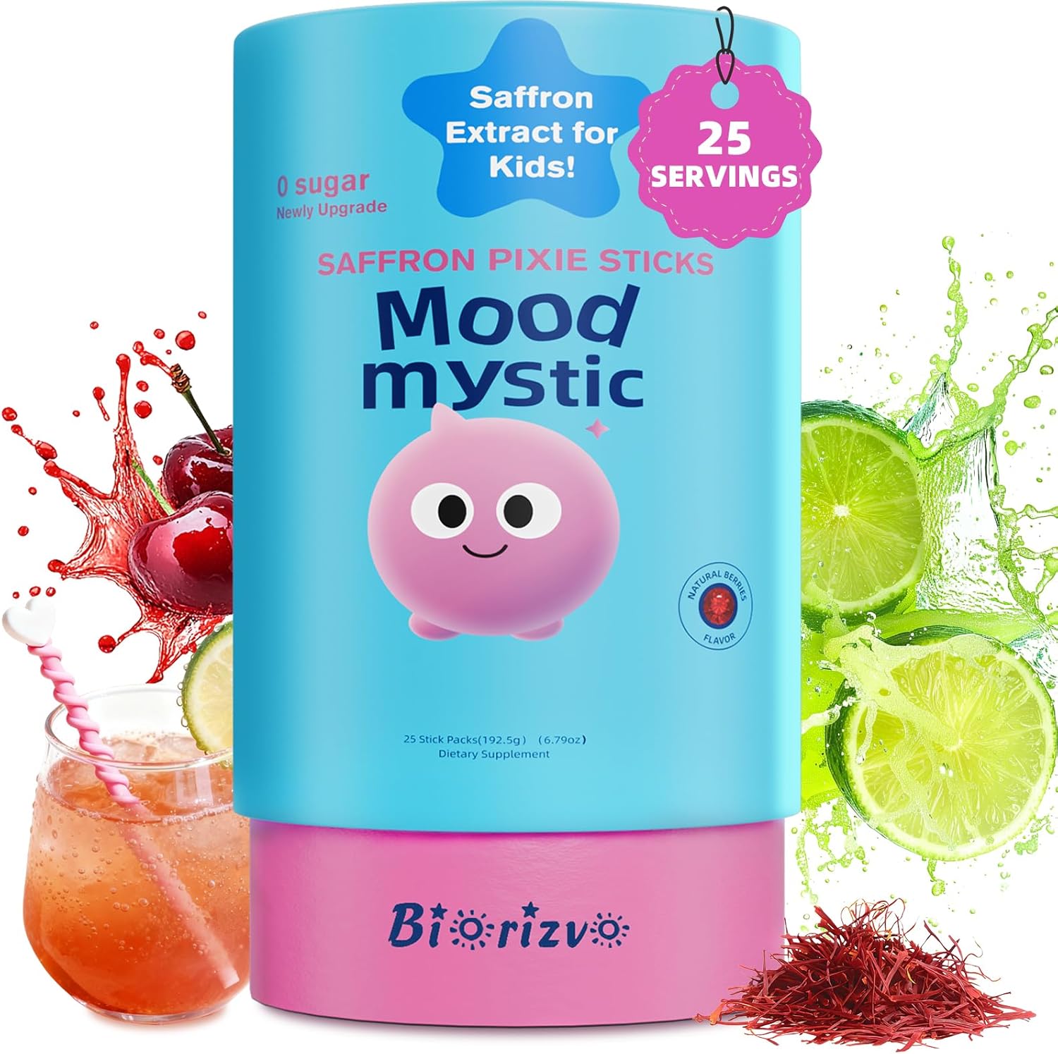 Saffron Drink for Kids - Saffron Exact Drink Mix with GABA, Magnesium & Vitamin D3 - Supports Mood Focus & Sleep, Calms Temper Tantrums, Fruit Punch Drink Sticks Mix for Kids 4+, Sugar-Free