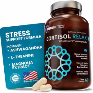 OmniBiotics Cortisol Supplement for Women and Men - High Cortisol Manager with Ashwagandha, L-Theanine, Magnolia Extract, Phosphatidylserine to Support Relaxation, Calm, Detox - 60 Vegan Capsules