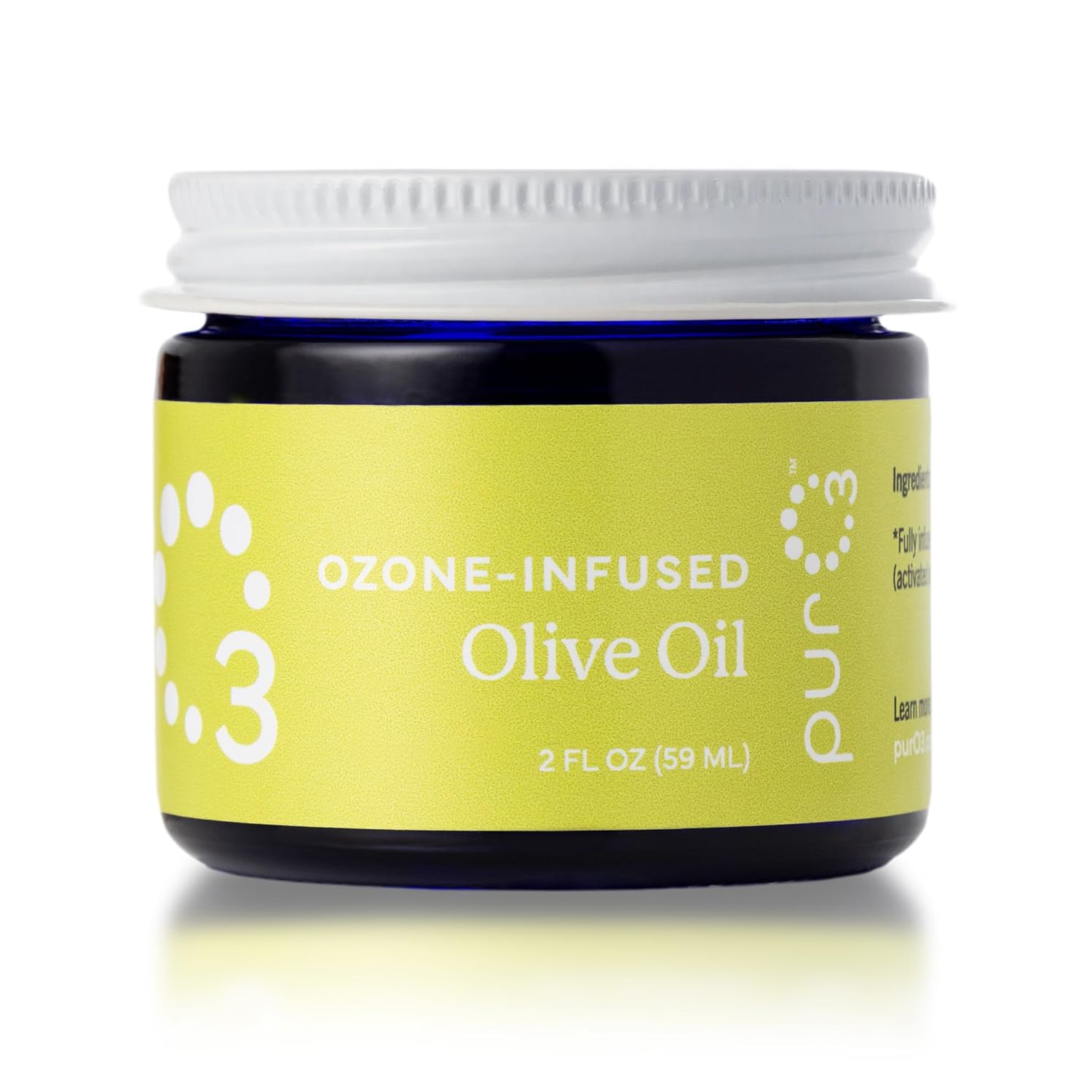 PurO3 Ozonated Olive Oil – Pure, Natural, Organic Skincare for Face & Body – Oxygenated Healing Lotion, Moisturizer & Beauty Cream in a Glass Jar – O3 Therapy Salve, 2 oz