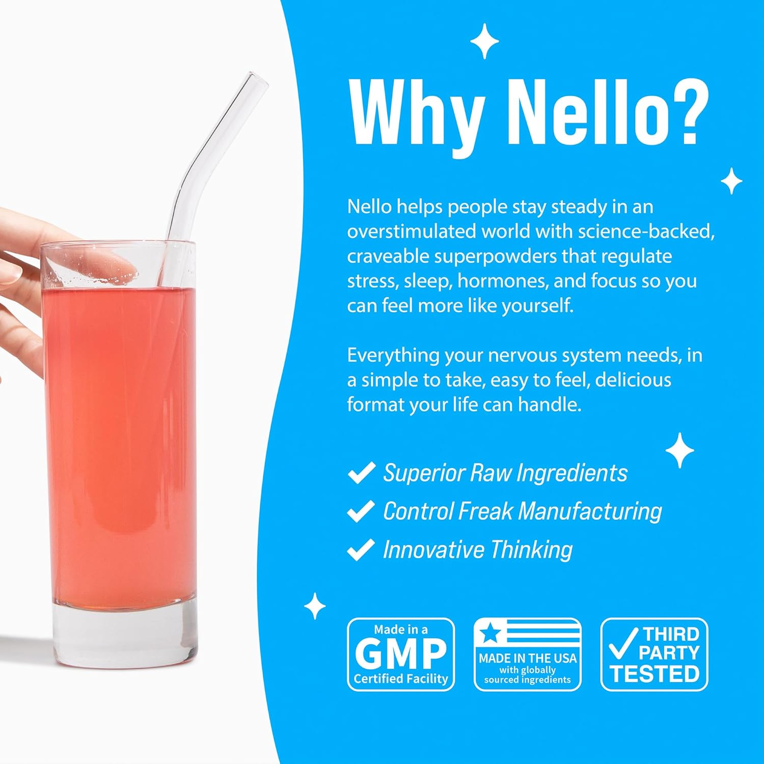 Nello Supercalm Powdered Drink Mix, Cortisol Reducer and Sleep Aid Supplement, L Theanine, Ksm-66 Ashwagandha, Magnesium Glycinate, Vitamin D 3, No Sugar, Non GMO, On The Go, 20 Ct, Raspberry Lemonade - Image 5