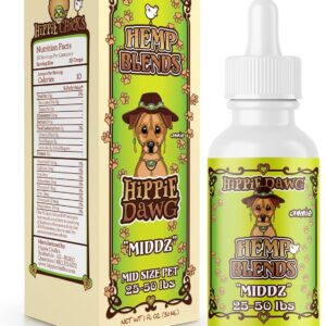 Hippie Dawg Middz Hemp Oil for Medium Dogs (26-50 lbs) - Advanced Hip and Joint Support with Glucosamine, Collagen & Hyaluronic Acid - Natural Calming Tincture for Recovery & Wellness - 1oz