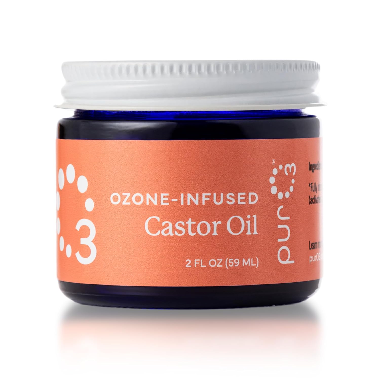 PurO3 Ozonated Castor Oil – Pure, Natural, Organic Skincare for Face & Body – Oxygenated Healing Lotion, Moisturizer & Beauty Cream in a Glass Jar – O3 Therapy Salve, 2 oz