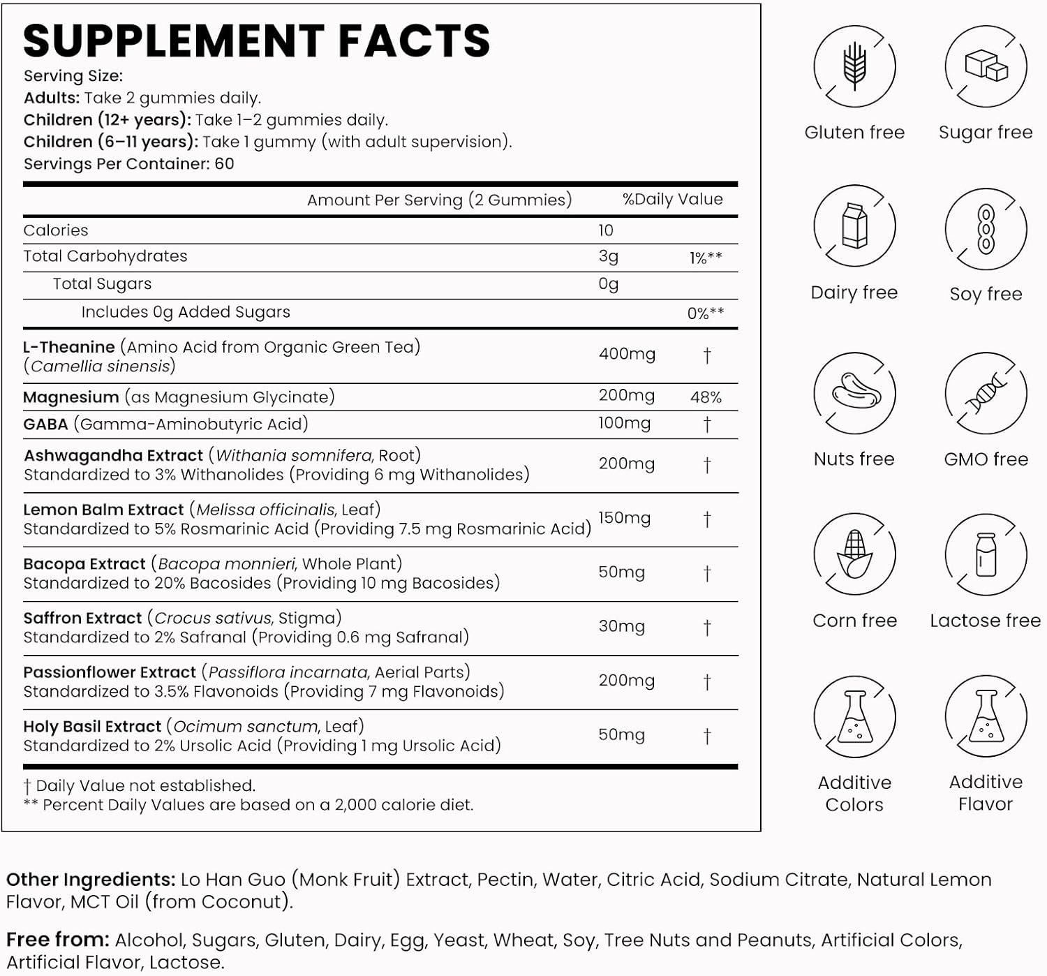 L-Theanine 400mg Gummies, L Theanine Supplement for Kids & Adults with Magnesium Glycinate, GABA, Ashwagandha, L'theanine Chewable for Restful Sleep, Stress Support, Relaxation, Calm, 60 Day Supply - Image 6