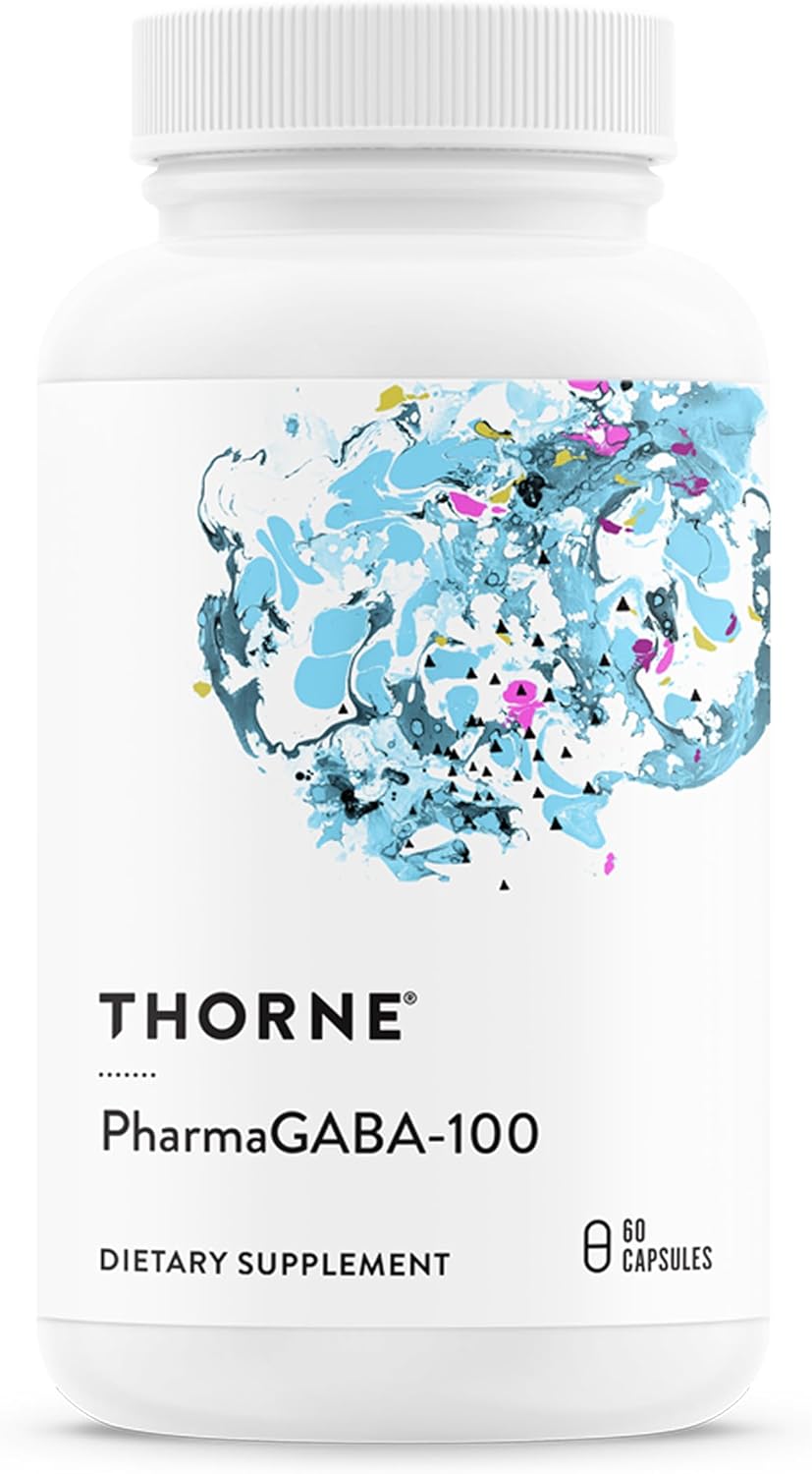 THORNE - PharmaGABA-100 - GABA Supplement - 100 mg Natural Source Gamma-Aminobutyric Acid - Support a Calm State of Mind and Restful Sleep* - 60 Capsules
