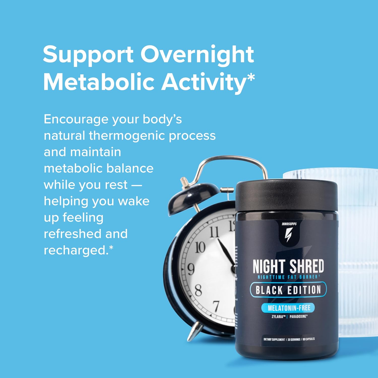 Night Shred Black Melatonin-Free - Night Time Fat Burner, Weight Loss, and Natural Sleep Support - GABA Complex with Ashwagandha, CLA, Grains of Paradise - Thermogenic Fat Burner - 90 Vegan Capsules - Image 2