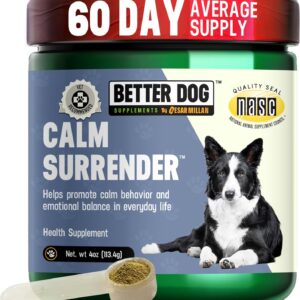 Calm Surrender by Cesar Millan – Dog Calming Supplement Powder –Relaxation & Balanced Behavior Without Sedation –Herbal Blend with Chamomile, Valerian Root & Passion Flower–NASC Certified, Made in USA