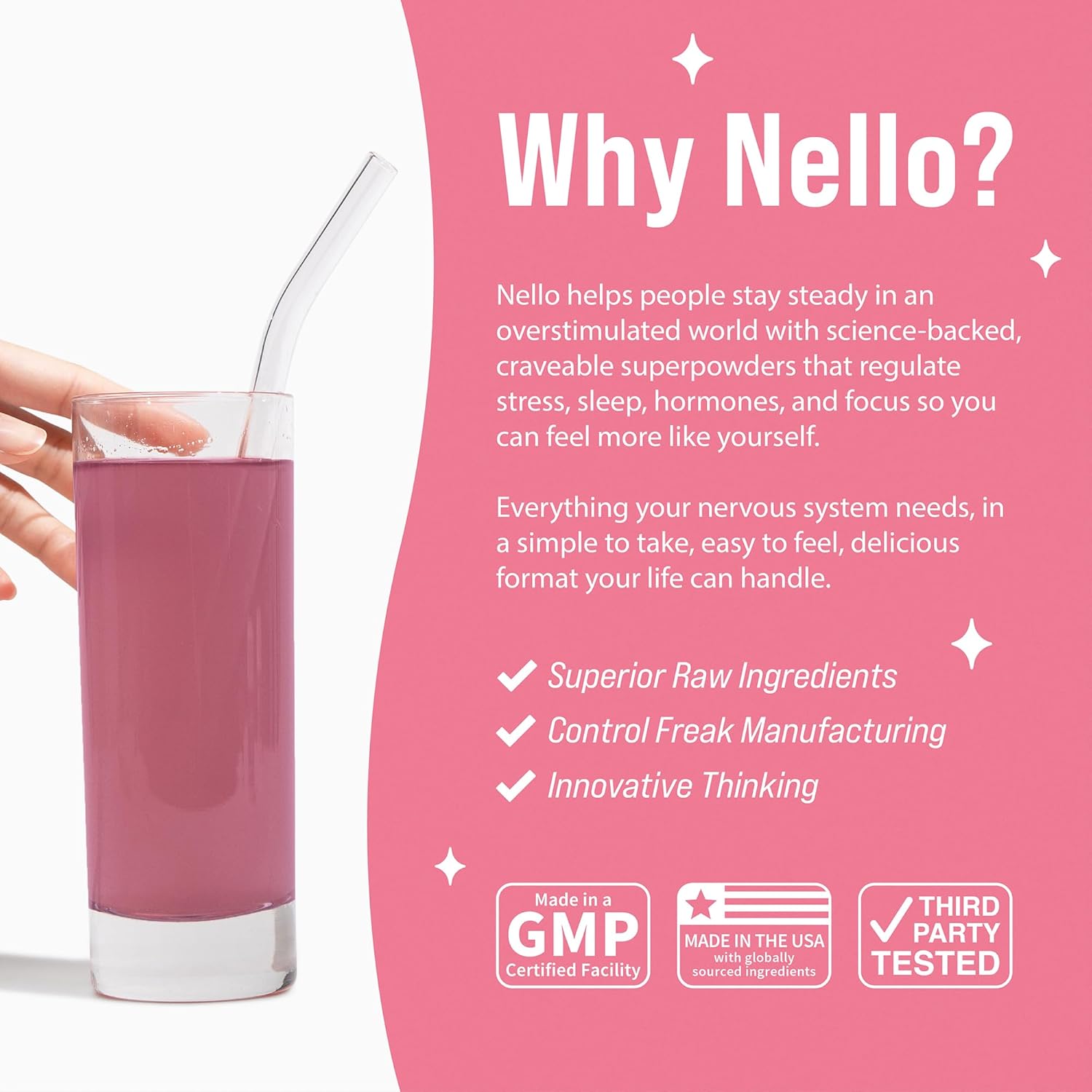 Nello Superbalance Hormonal Support Drink Mix, SRI-81 Shatavari, Myo-Inositol, Rhodiola Rosea, Vitamin C, Magnesium, Theobromine (20 Servings, Blueberry Acai) - Image 5
