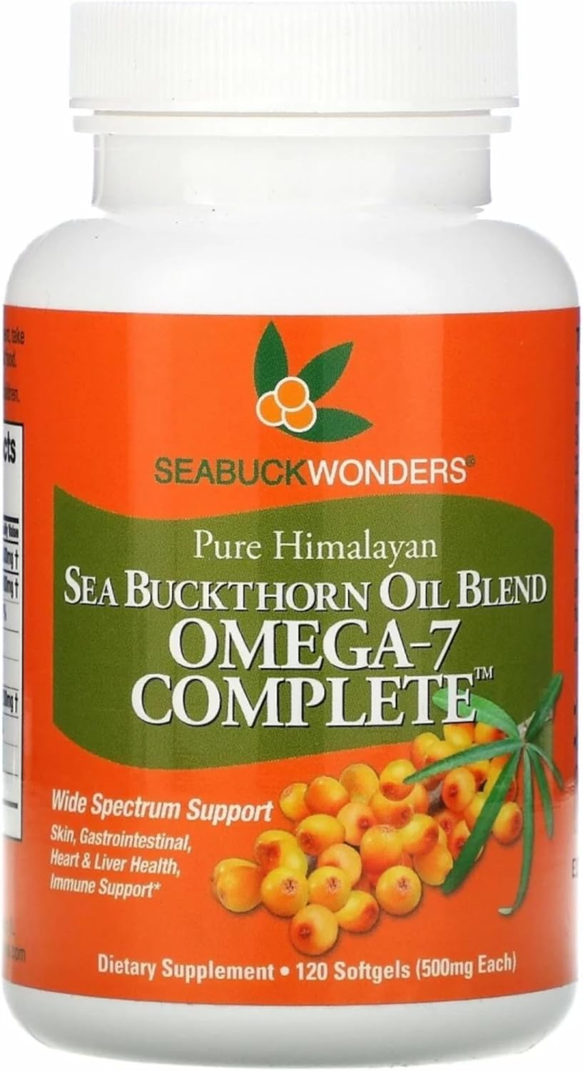 SEABUCKWONDERS Organic Sea Buckthorn Oil Omega-7 Complete, 120 Softgels, 60 Day Supply, with Omega 3, 6 & 9, Supports Hair, Skin & Nails, 100% Pure with Zero Filler Oil