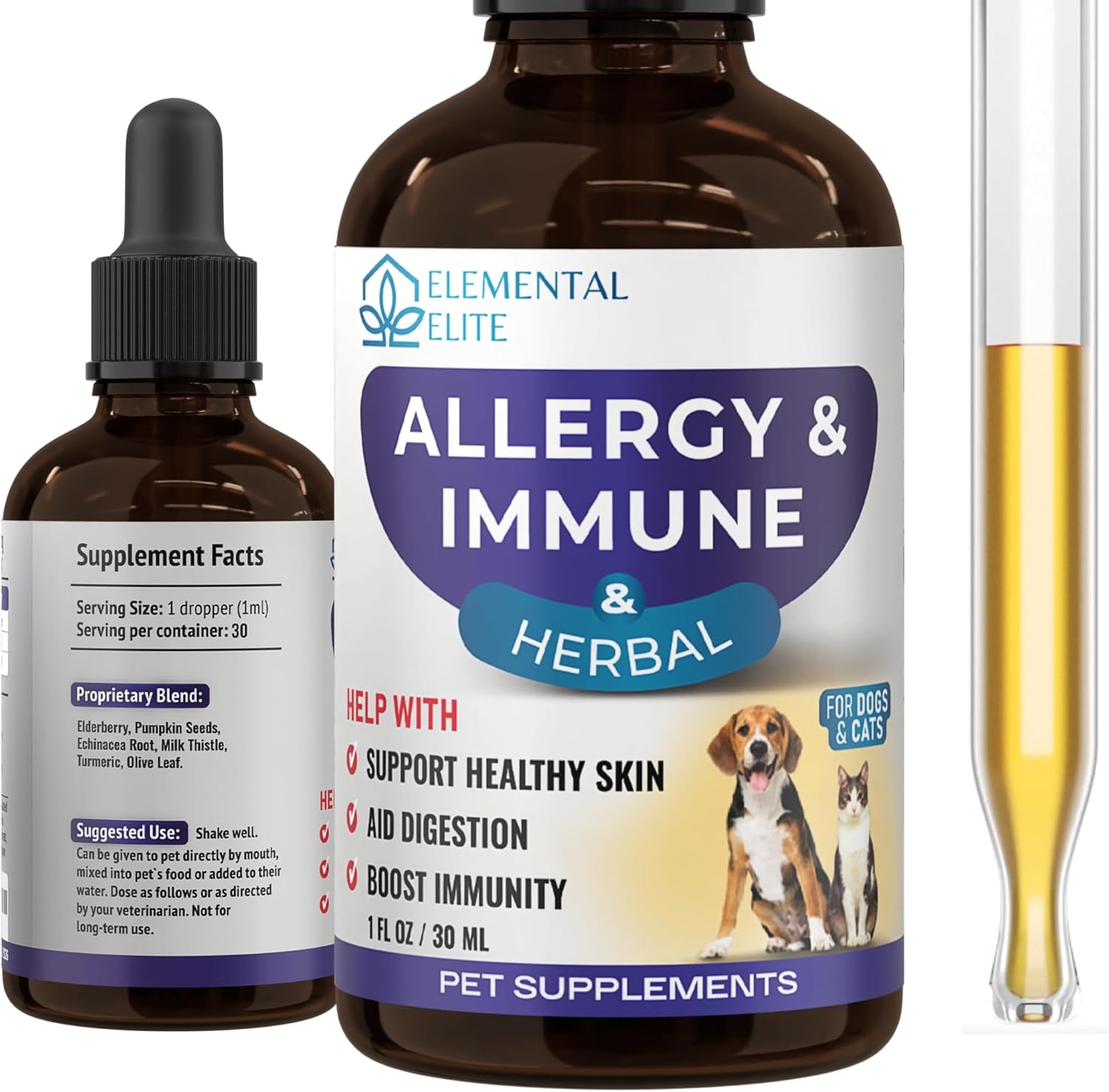 EDUZEBRA Allergy Relief Drops for Dogs & Cats, Natural Anti-Itch Support Supplement, Soothes Seasonal Allergies, Skin Irritation & Boosts Pet Wellness, Gentle Herbal Formula for All Breeds & Ages