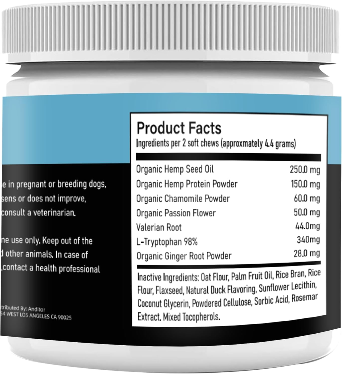 Calming Treats for Dogs with Organic Hemp Oil, Tryptophan, Chamomile, Passion Flower & Valerian - Stress & Anxiety Relief for Separation, Travel, Fireworks, Storms and Barking - 120 Soft Chews.. - Image 5