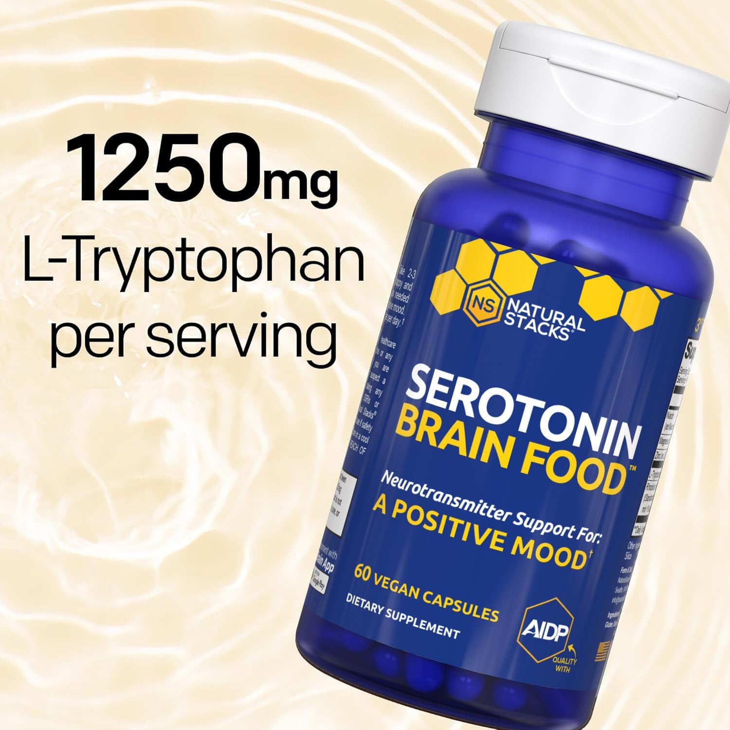 Serotonin Brain Food - 1250mg L-Tryptophan & 400mg Rhodiola Rosea Supplement - Mood Support Supplement for Stress Relief - Neurotransmitter Support with Magnesium Glycinate & Zinc - 60 Capsules - Image 3