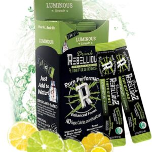 Rebellious Luminous Limeade Organic Drink Mix – Zero Calorie Energy Drink Mix | Monk Fruit & Green Tea Extract | L-Theanine + Natural Caffeine | 100% Plant-Based | Pack of 10 | Keto,Gluten-Free
