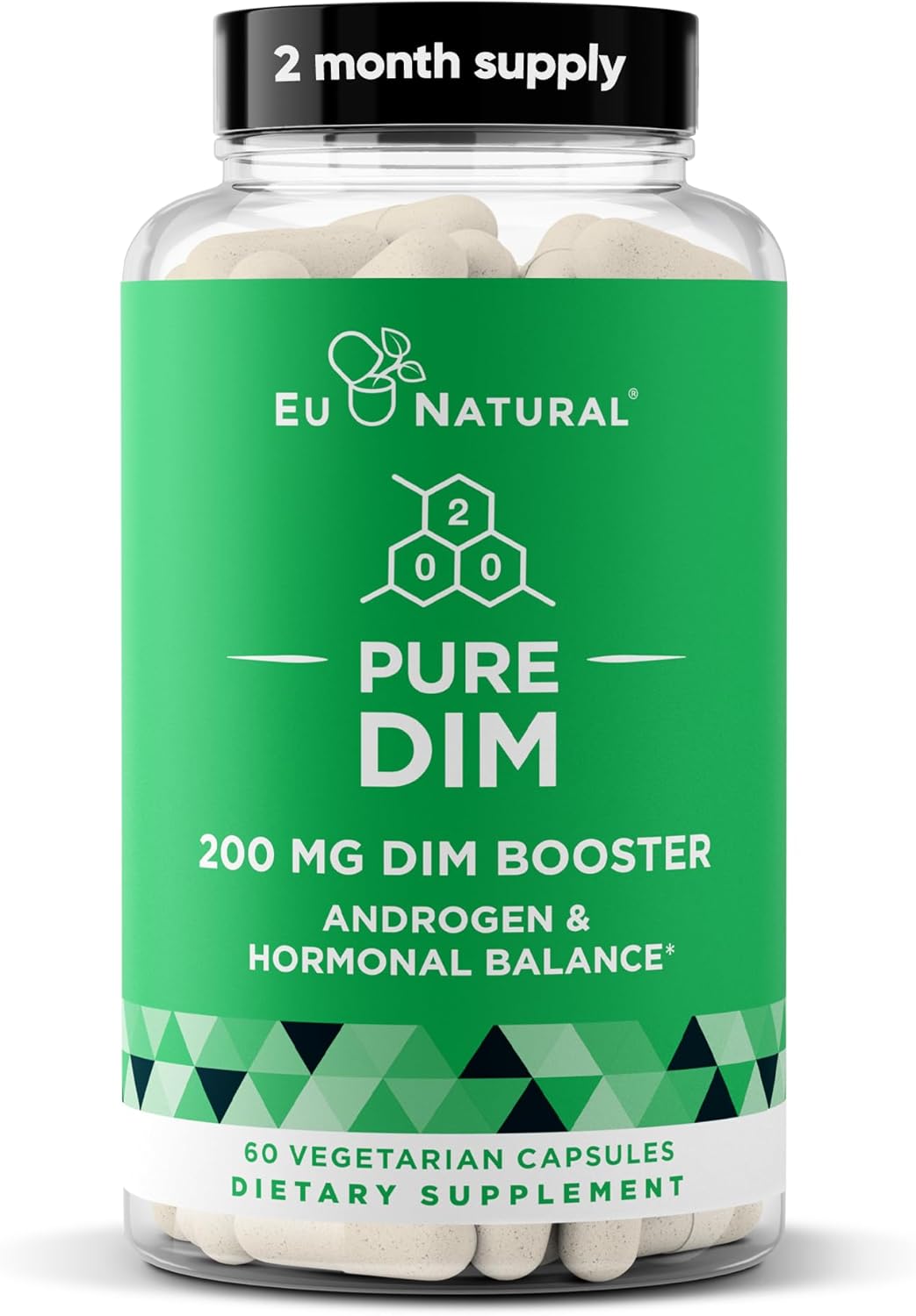 DIM Supplement Pure 200 Mg for Women or Men - Estrogen Hormone Balance Supplement for Energy, Fatigue, Stress, Menopause, Hot Flashes - Enhanced Bioavailability BioPerine - 60 Vegan Soft Capsules