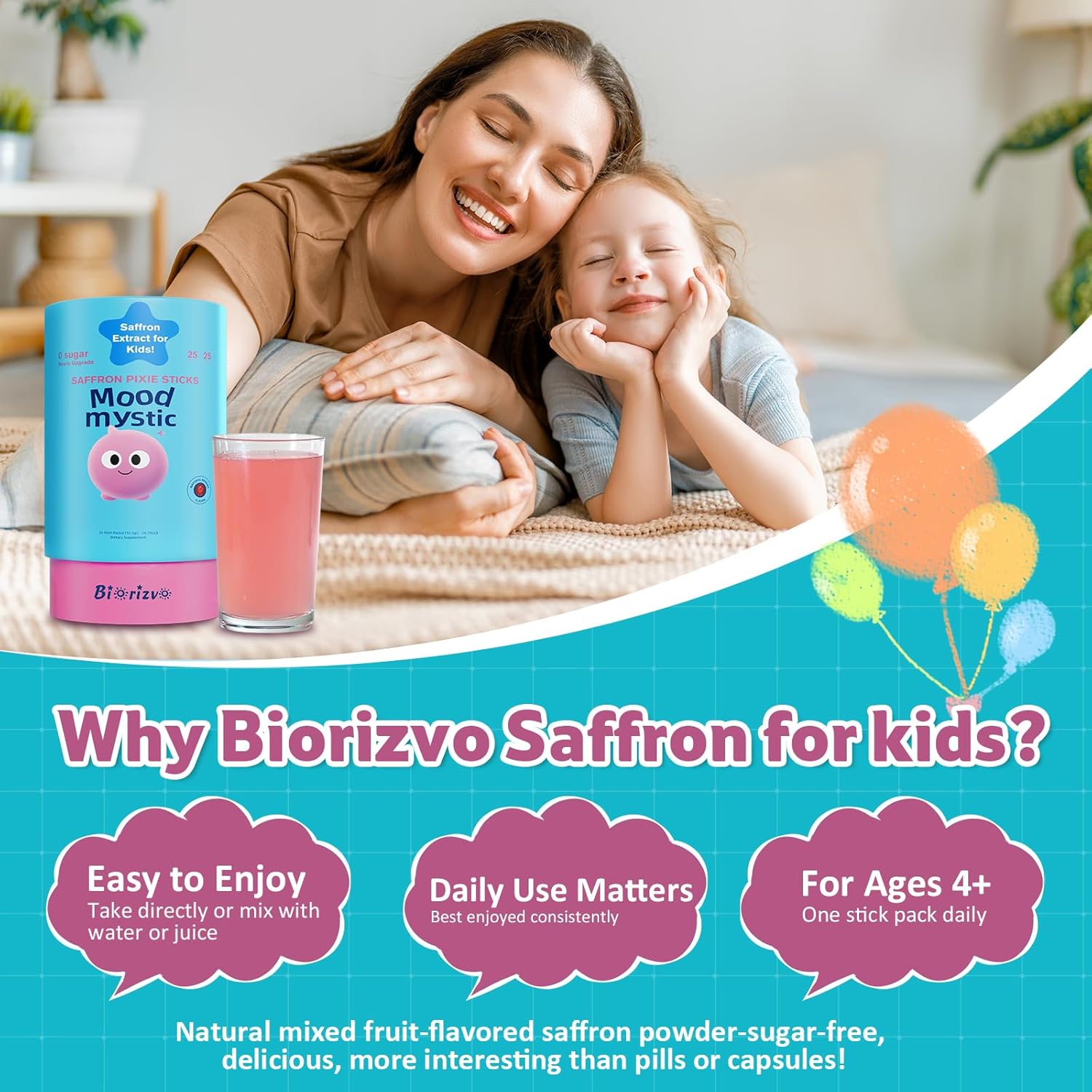 Saffron Drink for Kids - Saffron Exact Drink Mix with GABA, Magnesium & Vitamin D3 - Supports Mood Focus & Sleep, Calms Temper Tantrums, Fruit Punch Drink Sticks Mix for Kids 4+, Sugar-Free - Image 6