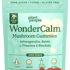 Plant People WonderCalm Mushroom Gummies - Natural Ashwagandha Supplement to Ease Stress & Boost Mood for Adults Without Sugar, Gluten or Artificial Colors, Vegan-Friendly, Peach Flavor (Trial Size)