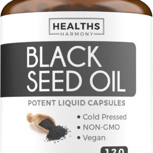 Black Seed Oil - 120 Softgel Capsules Skin Health (Non-GMO & Vegan) Cold-Pressed Nigella Sativa Producing Pure Black Cumin Seed Oil with Vitamin E - 500mg Each, 1000mg Per 2 Capsule Serving