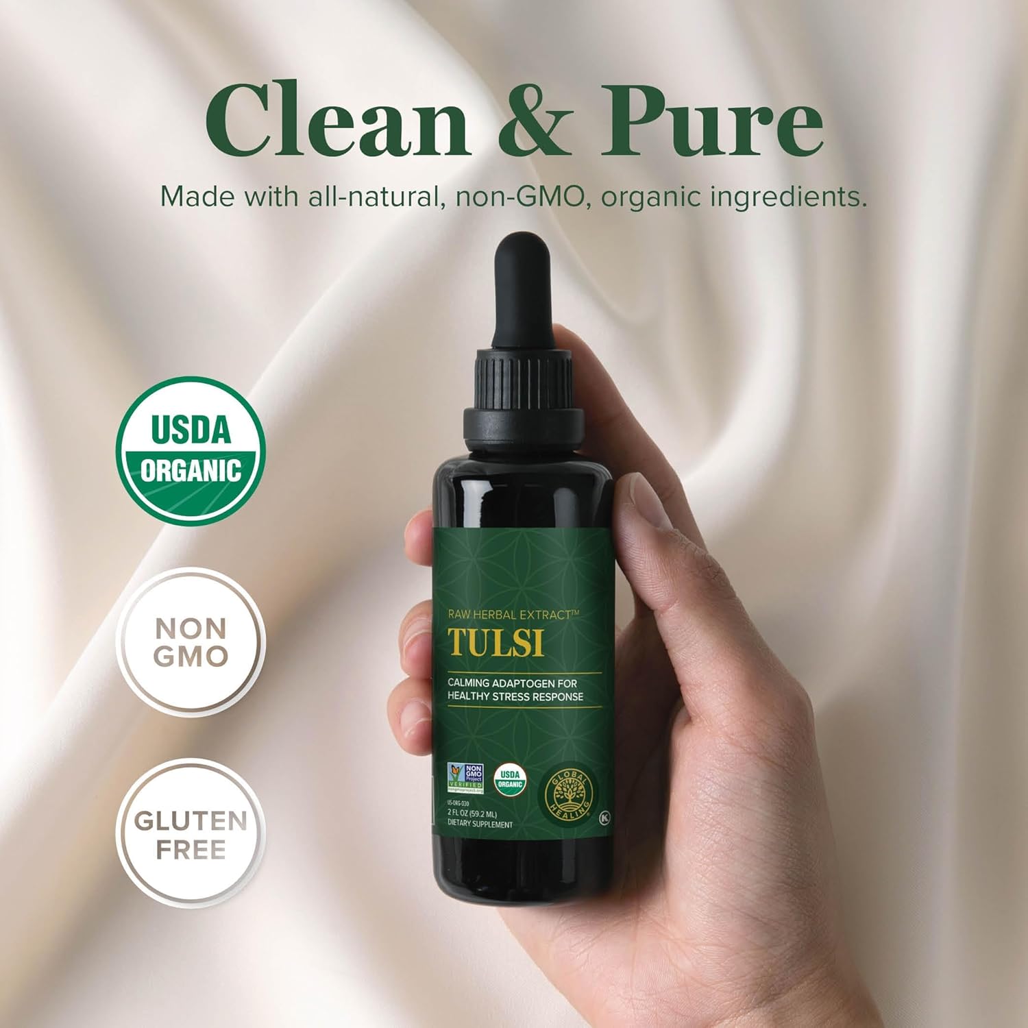 Global Healing Center - Organic Tulsi (Holy Basil Leaf Extract) Vegan Liquid Supplement Drops (Organic Basil) - Bioavailable Herb for Normal Stress Response, Natural Energy & Immune Support - Image 4