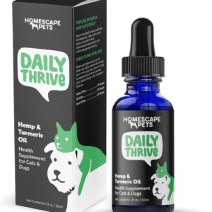 Homescape Pets - Daily Thrive - Hemp & Turmeric Oil for Cats & Dogs - Anti-Inflammatory, Calms Aches & Pain - Enhances Energy, Supports Immune System - with Organic Curcumin