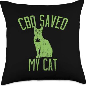 CBD Oil Cannabidiol Hemp Plant Save My Cat Gift Throw Pillow