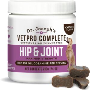Dr. Joseph's VetPro Complete Dog Hip & Joint Supplement for Arthritis Pain Relief – High-Strength Glucosamine & Chondroitin Chews for Senior Dogs – Vet Formulated Daily Treats, Chicken Flavor, 60 Ct