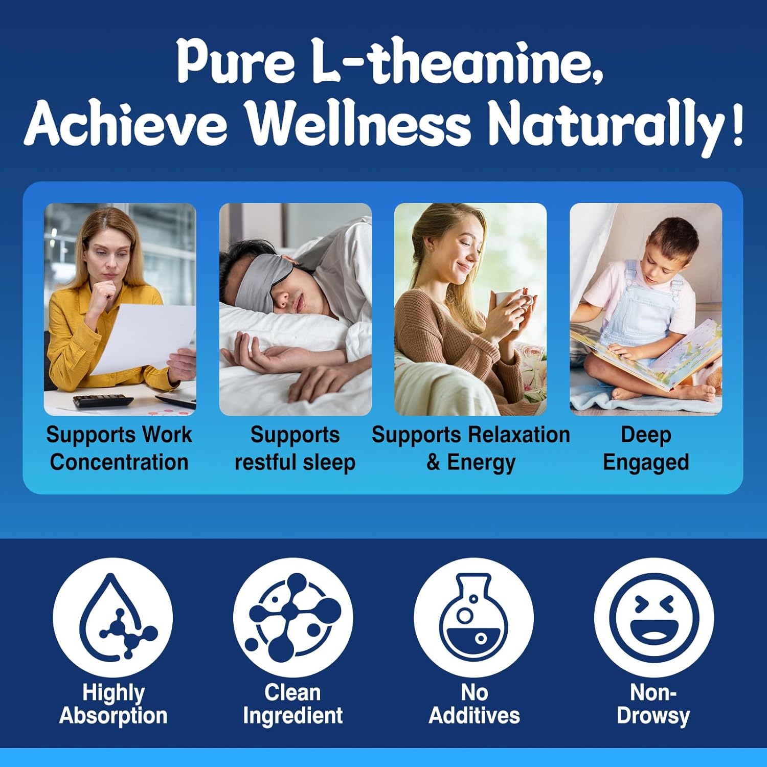 duwhot L Theanine Gummies, 200/400mg L-Theanine Supplement for Adults & Kids, Natural Stress Relief, Relaxation, Zzz & Focus Support Gummy, Organc,Vegan, Low Sugar,Non-Drowsy,Lemon Flavor,60 Chewables - Image 5