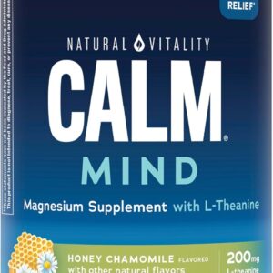 Natural Vitality Calm Mind, Magnesium Citrate + L-Theanine Powder, Supports a Healthy Response to Stress, Gluten Free & Vegetarian, Honey Chamomile, 12 oz.