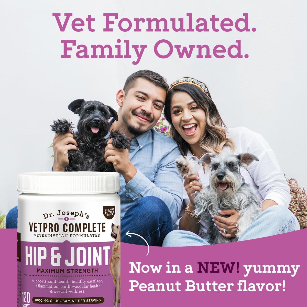 Dr. Joseph's VetPro Complete Dog Hip & Joint Supplement for Arthritis Pain Relief – High-Strength Glucosamine & Chondroitin Chews for Senior Dogs – Vet Formulated, Peanut Butter Flavor, 120 Ct - Image 6