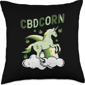 CBDCorn Unicorn Funny CBD Hemp Oil Weed Cannabis Animal Gift Throw Pillow