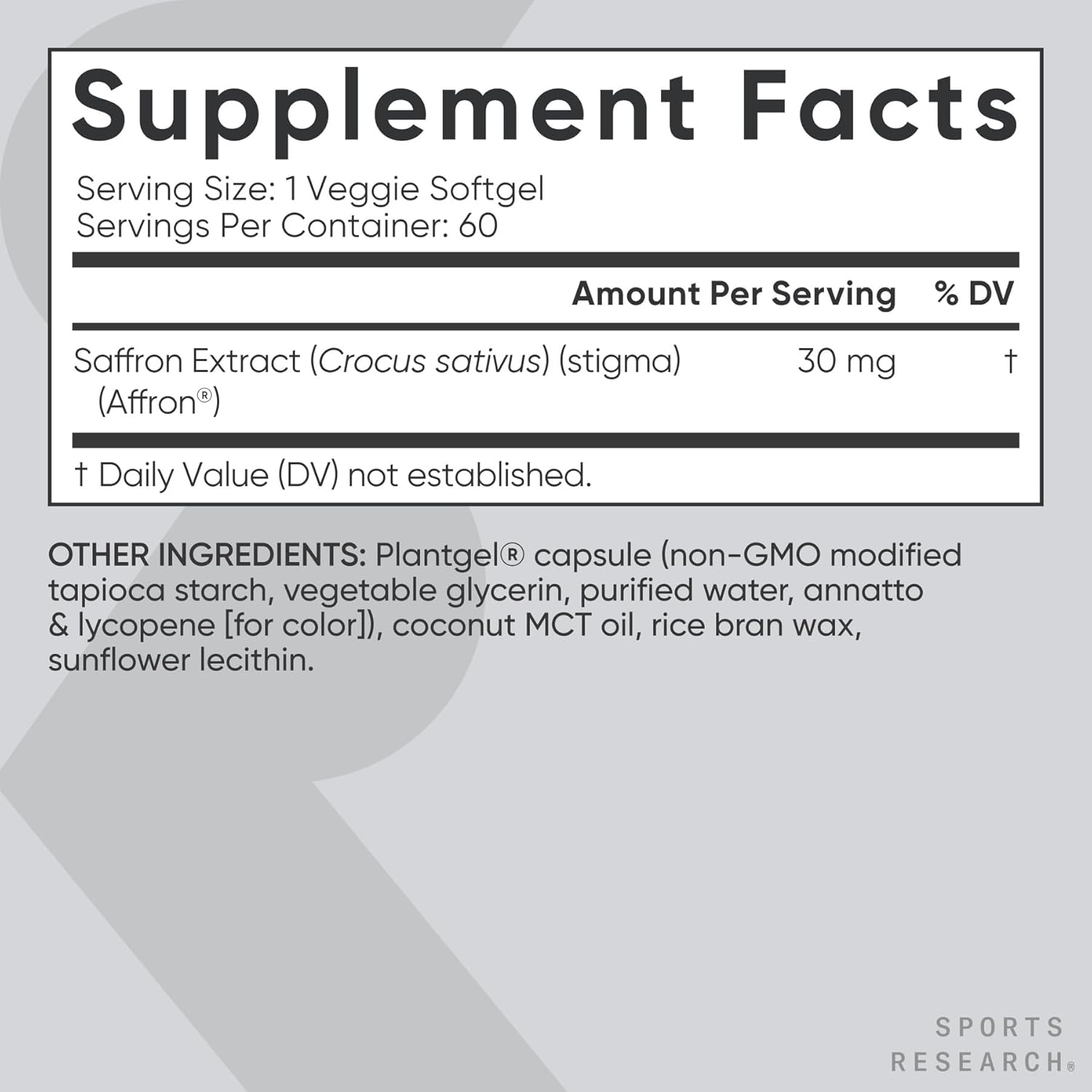 Sports Research® Pure Saffron Supplement, 30 mg - Mood & Stress Support - Made w/Affron® Saffron Extract - Vegan Certified · Non-GMO · Gluten Free – 60 Veggie Softgels - Image 5