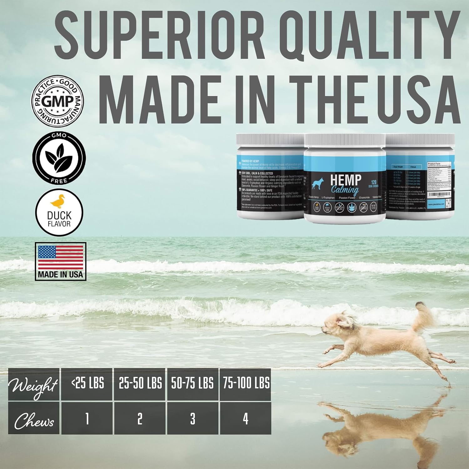Calming Treats for Dogs with Organic Hemp Oil, Tryptophan, Chamomile, Passion Flower & Valerian - Stress & Anxiety Relief for Separation, Travel, Fireworks, Storms and Barking - 120 Soft Chews.. - Image 6
