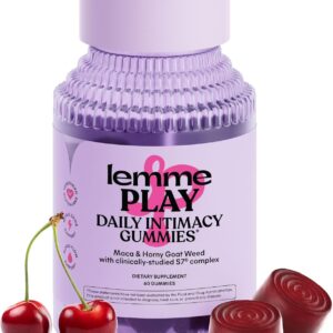 Lemme Play Daily Intimacy Gummies for Women and Men w/Clinically-Studied S7 Nitric Oxide Complex for Healthy Blood Flow, Maca Root, Goat Weed - Cherry Flavored (60 Count)