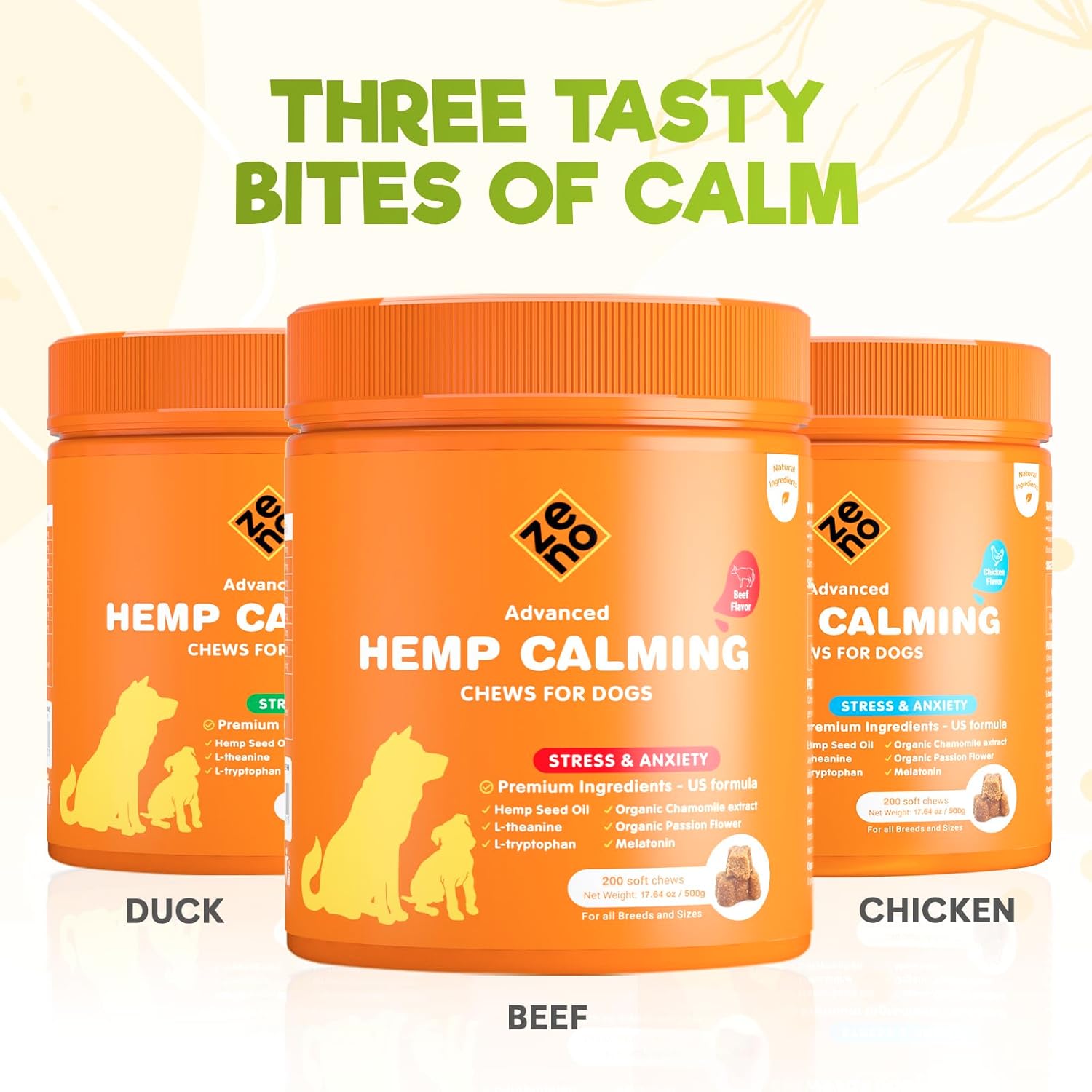 ZENO Hemp Calming Chews for Dogs Anxiety 200 pcs - Beef Flavored - Dog Anxiety Relief - Calming Chews - Melatonin for Dogs - for Stress, Travel, Check-up, Barking or Grooming - Dog Calming Treats - Image 7