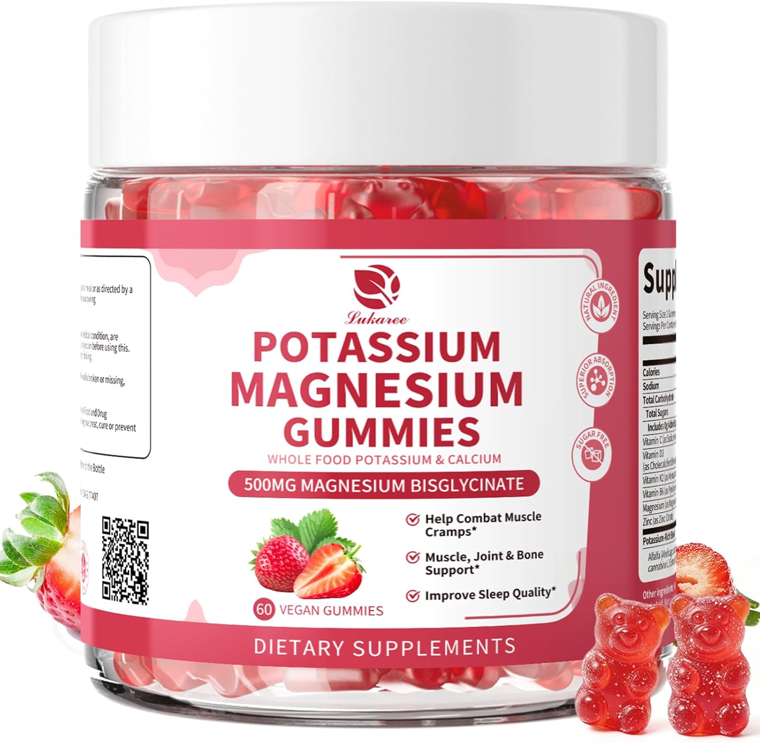 (2 Pack) Magnesium Potassium Supplement Gummies - New Formula Calm Magnesium Bisglycinate Gummies & Plant Potassium Plus Chia Seeds, B6, D3, K2 & Calcium for Sleep, Leg Cramps & Muscle -Vegan,60 Count