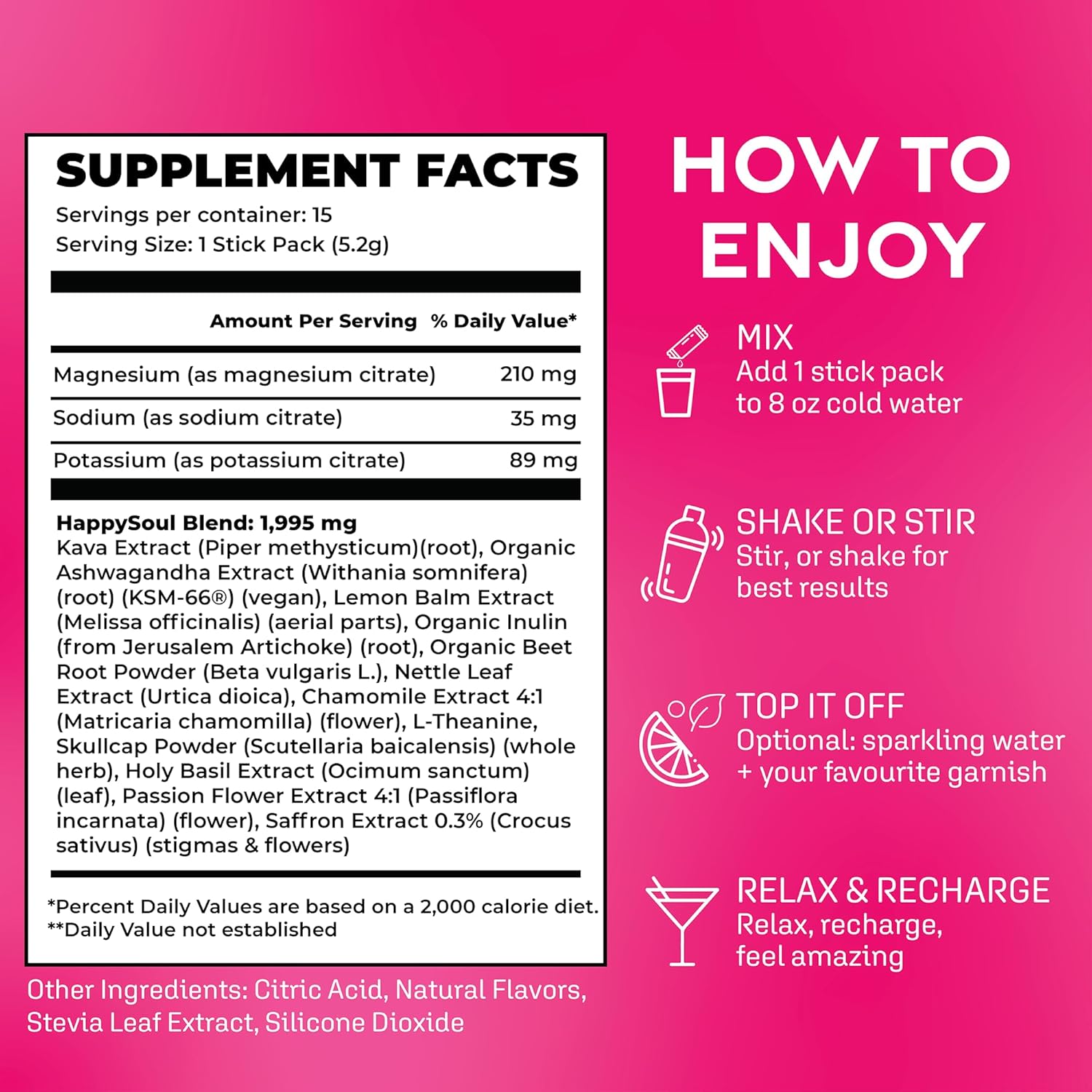 HappySoul Kava Drink Mix Powder-Alcohol Alternative for Evenings & Social Drinking - Kava Kava Mocktail for Relaxation - Adaptogen Drink with Magnesium, Ashwagandha, L-Theanine | Berry, 15 Stick Packs - Image 2
