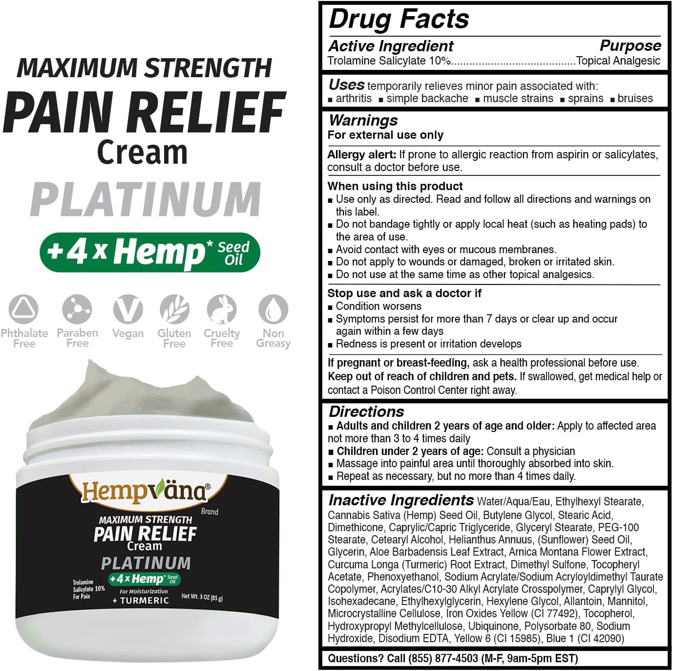 Hempvana Platinum Maximum Strength Relief Cream 4X Hemp for Muscles, Joints, Back, Knees, Shoulders, Neck, Elbows, Hands, Feet. AS SEEN ON TV. Odor-Free, Non-Greasy, Quickly Absorbs, 4X More Hemp - Image 9