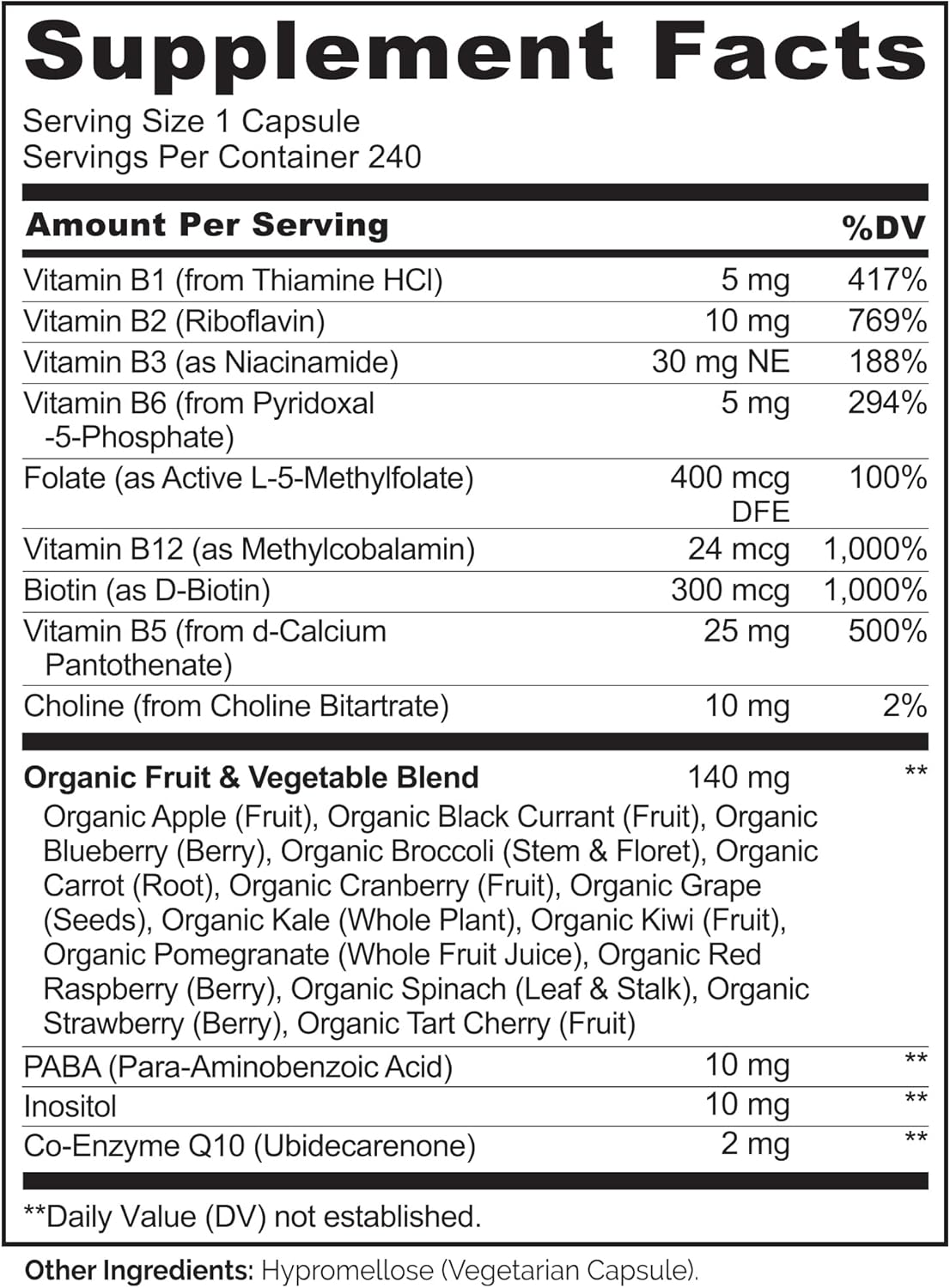 NATURELO Vitamin B Complex, 240 Capsules, Vegan, CoQ10, Methyl Folate, Biotin, Fruit & Veg Blend, Supports Energy and Healthy Stress Response, Super B Complex Vitamins for Women and Men - Image 3