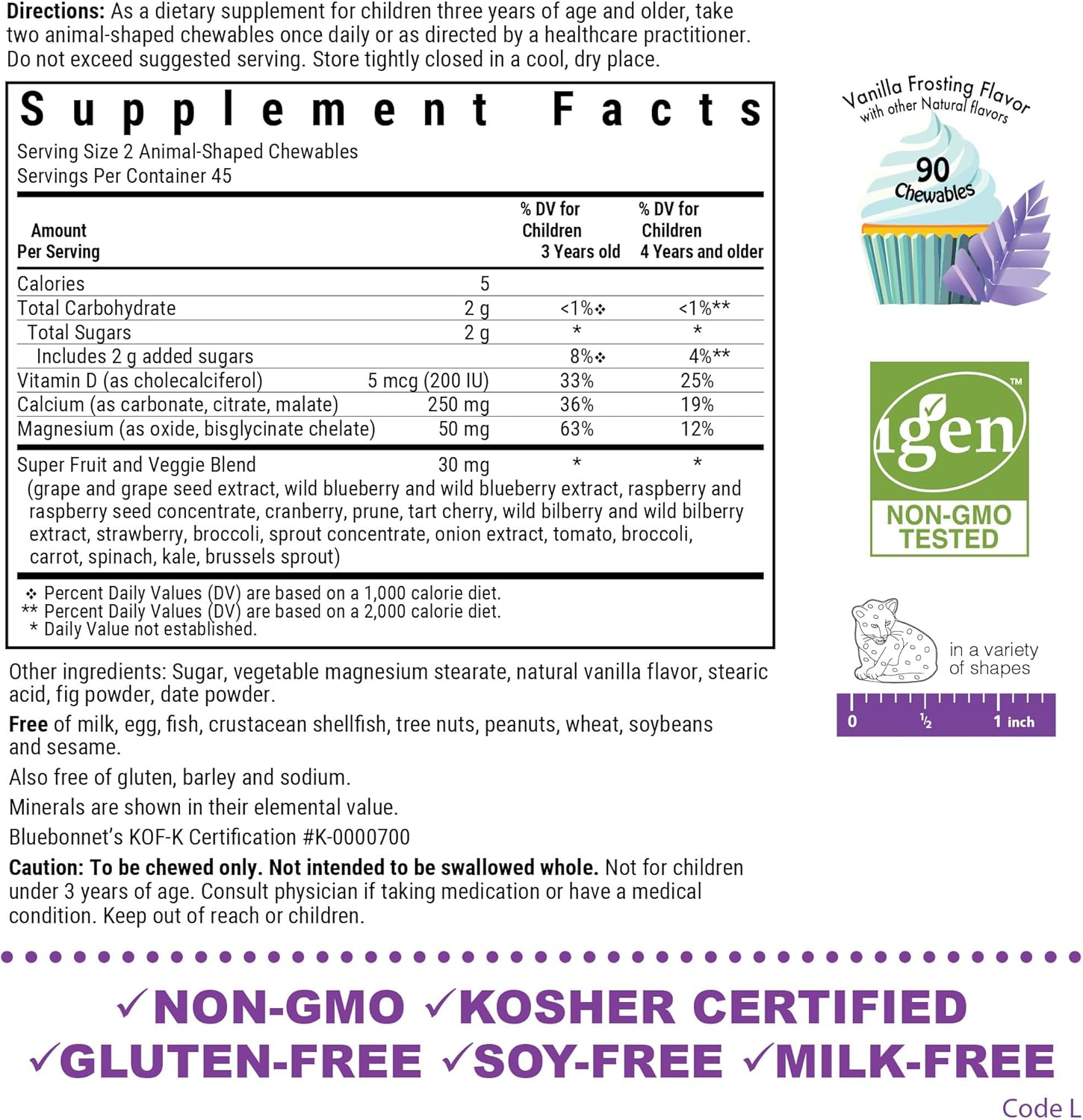 BlueBonnet Super Earth Rainforest Animalz Calcium Magnesium and Vitamin D3 Chews, Natural Vanilla Frosting, White, 90 Count (Pack of 2) - Image 2